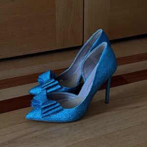 Betsey Johnson Elegant Blue Bow Glitter High Heels